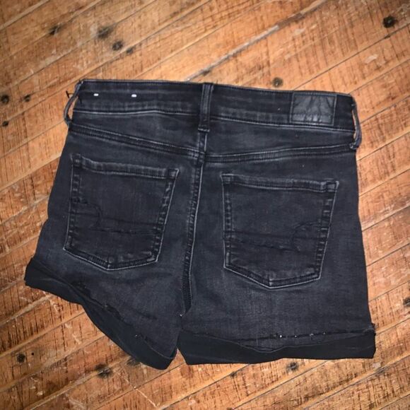 American Eagle black cuffed multi button distressed 2 midi shorts - Picture 2 of 3